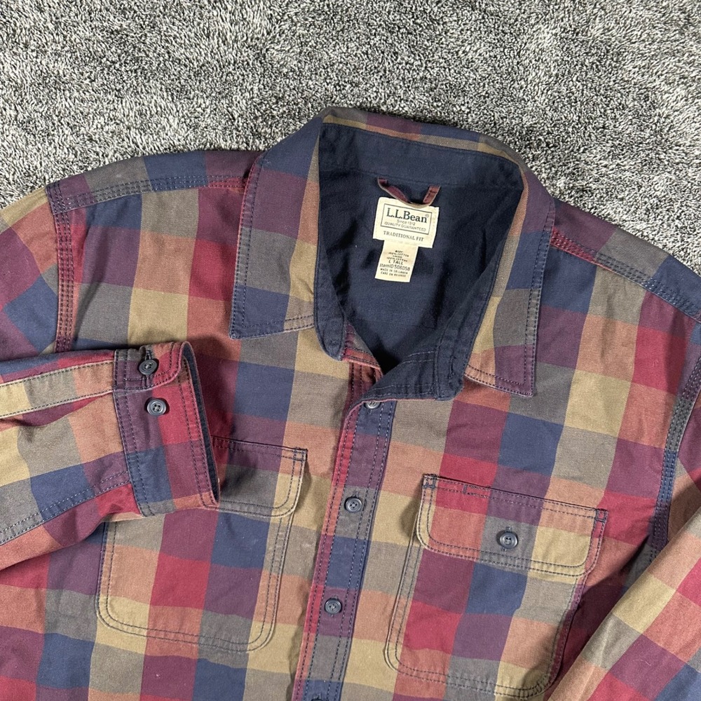 L.L. Bean Shacket Shirt Mens LT Tall Traditional Fit Plaid Heavy Lined Flannel